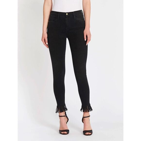 FRAME BLACK LE HIGH SKINNY FRINGE JEAN High Rise Denim Black Size 27 - Picture 1 of 9